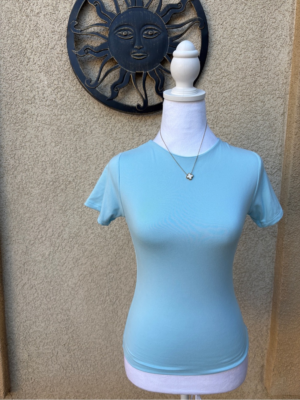 Jova Light Blue Buttery Soft Short-Sleeve Crewneck Top Casual Everyday